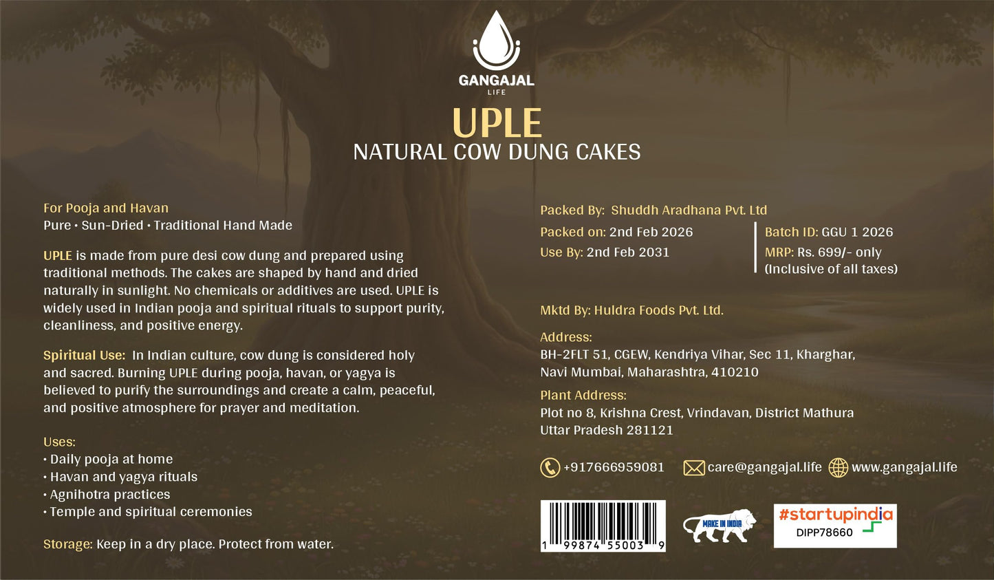 Gangajallife Gokula Pure Gobar (Pack of 1 Kg) Upla/Uple/Kande Dry Cakes for Homa/Hawan/Puja/Rituals - Handmade Cow Dung Cakes - Gangajallife Shop