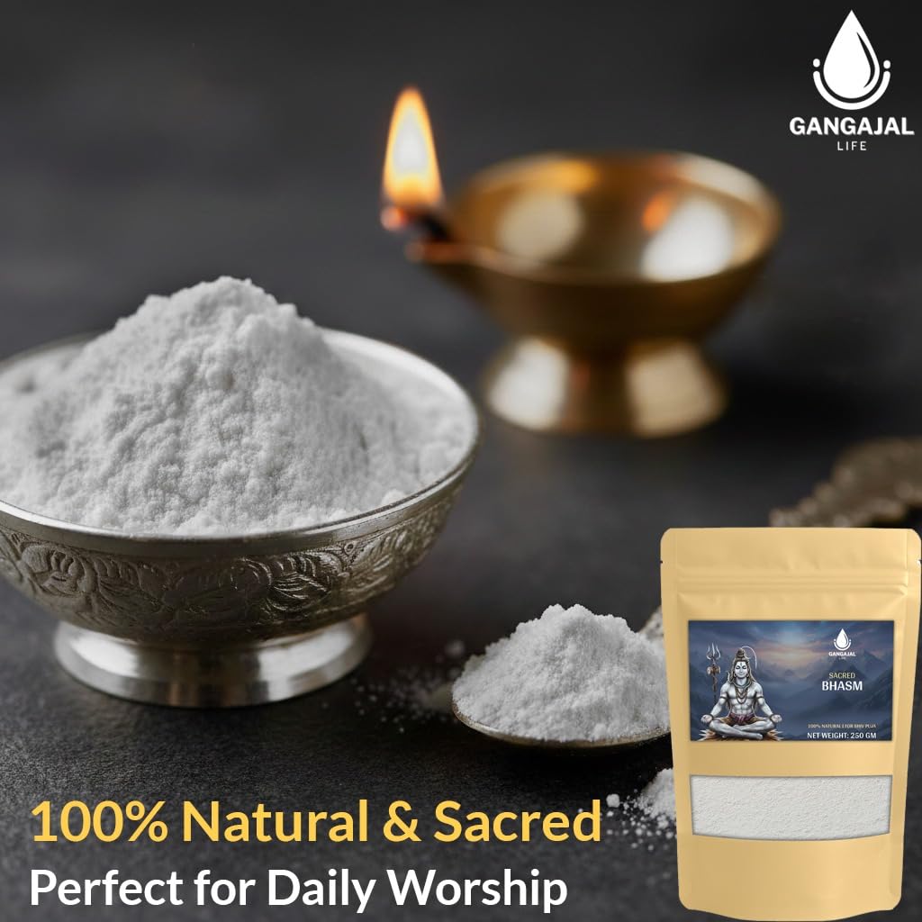 Gangajallife Shudh Vibhuti Bhasma Temple - Made 250 g | Pure Holy Ash (Vibhooti/Vibhuti/Thiruneeru) for Shiv Puja & Rituals.