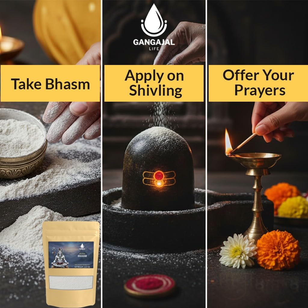 Gangajallife Shudh Vibhuti Bhasma Temple - Made 250 g | Pure Holy Ash (Vibhooti/Vibhuti/Thiruneeru) for Shiv Puja & Rituals.