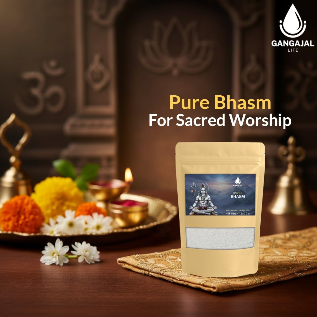 Gangajallife Shudh Vibhuti Bhasma Temple - Made 250 g | Pure Holy Ash (Vibhooti/Vibhuti/Thiruneeru) for Shiv Puja & Rituals.