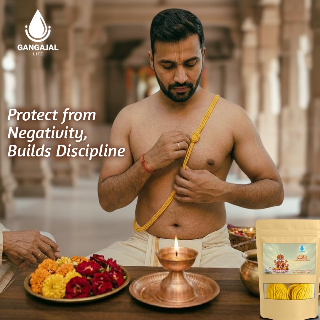 Gangajallife Janeu (Yajnopavita) Sacred Thread Haldi Dipped for Puja & Upanayan Sanskar | Premium Cotton Janeu for Men |
