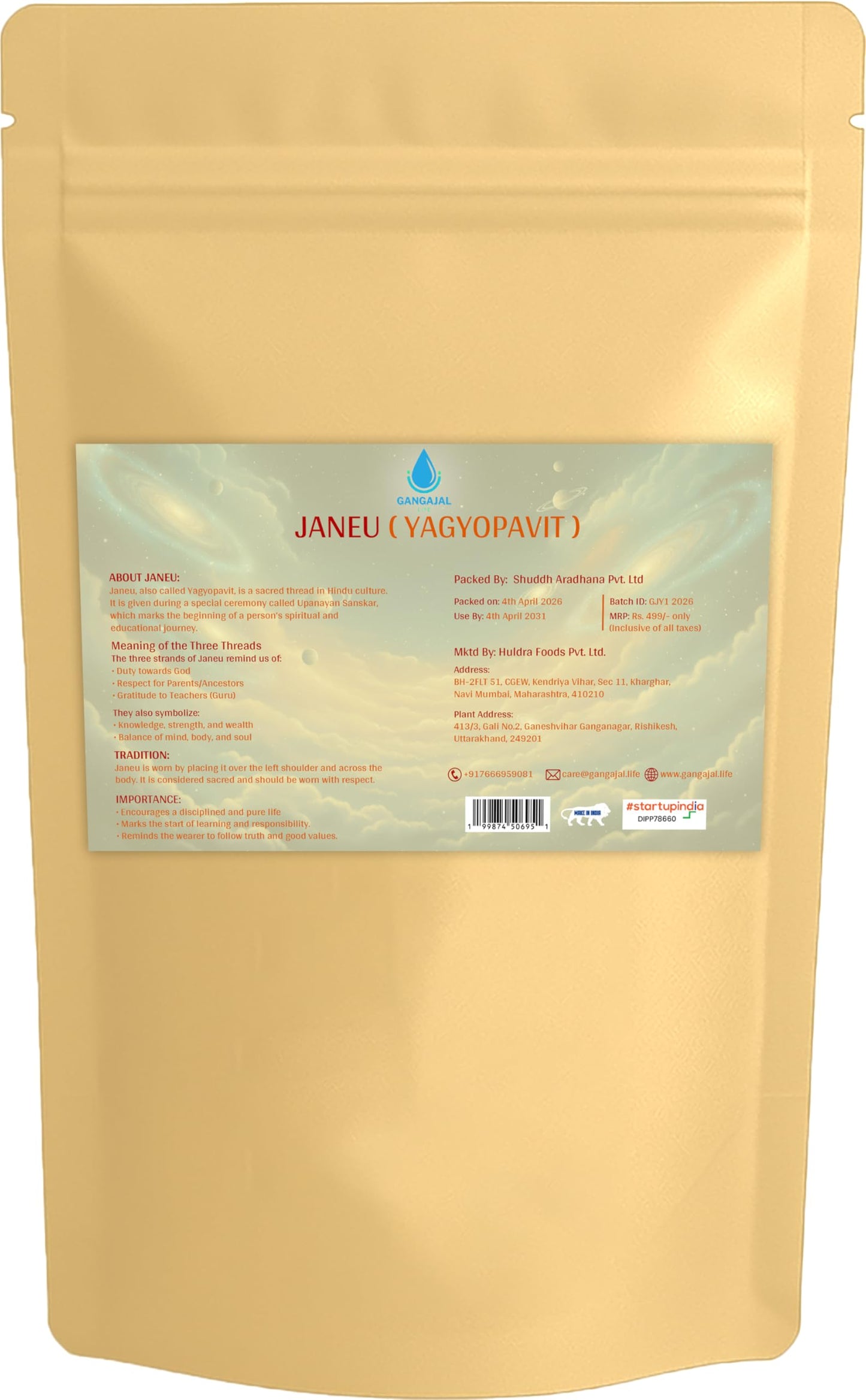 Gangajallife Janeu (Yajnopavita) Sacred Thread Haldi Dipped for Puja & Upanayan Sanskar | Premium Cotton Janeu for Men |