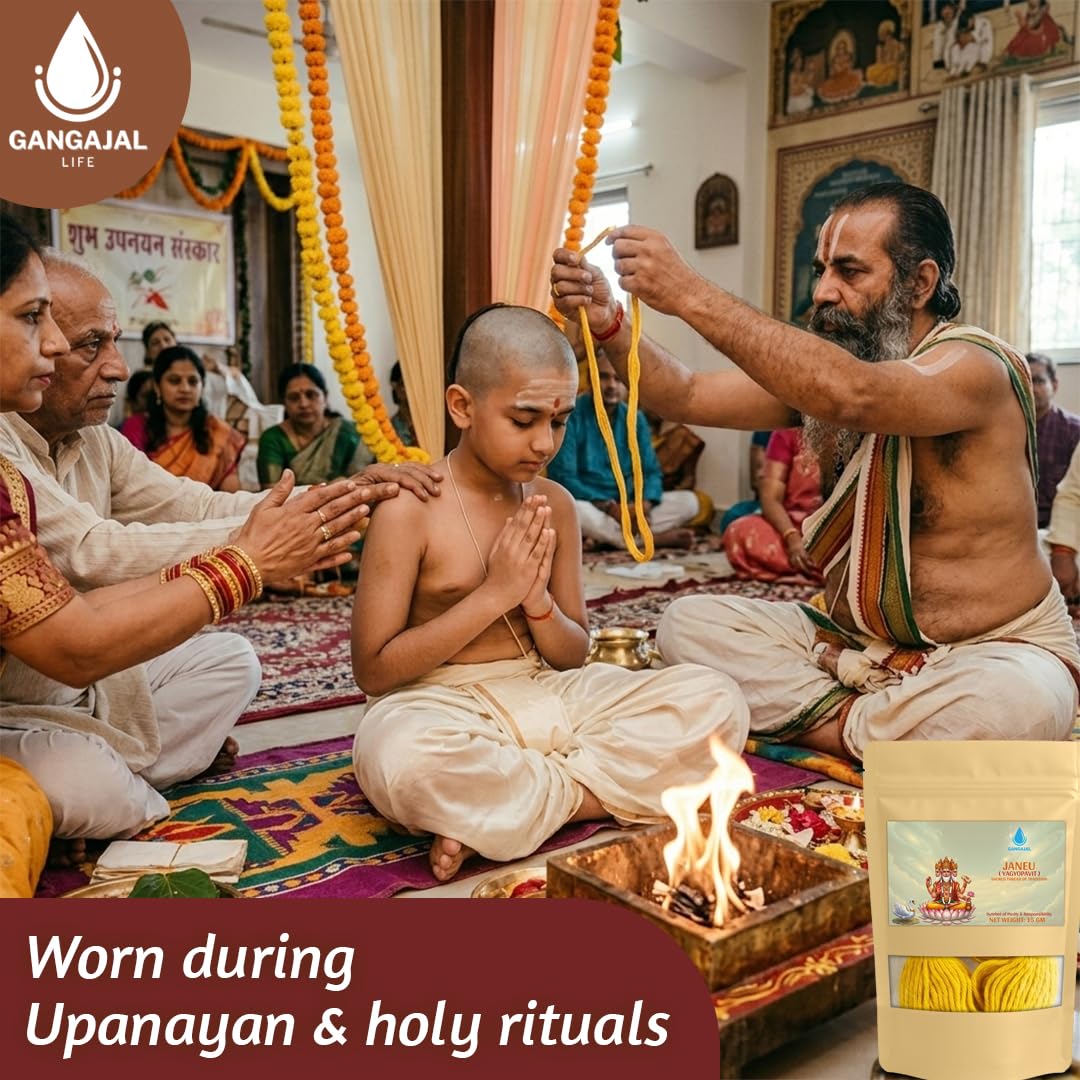 Gangajallife Janeu (Yajnopavita) Sacred Thread Haldi Dipped for Puja & Upanayan Sanskar | Premium Cotton Janeu for Men |